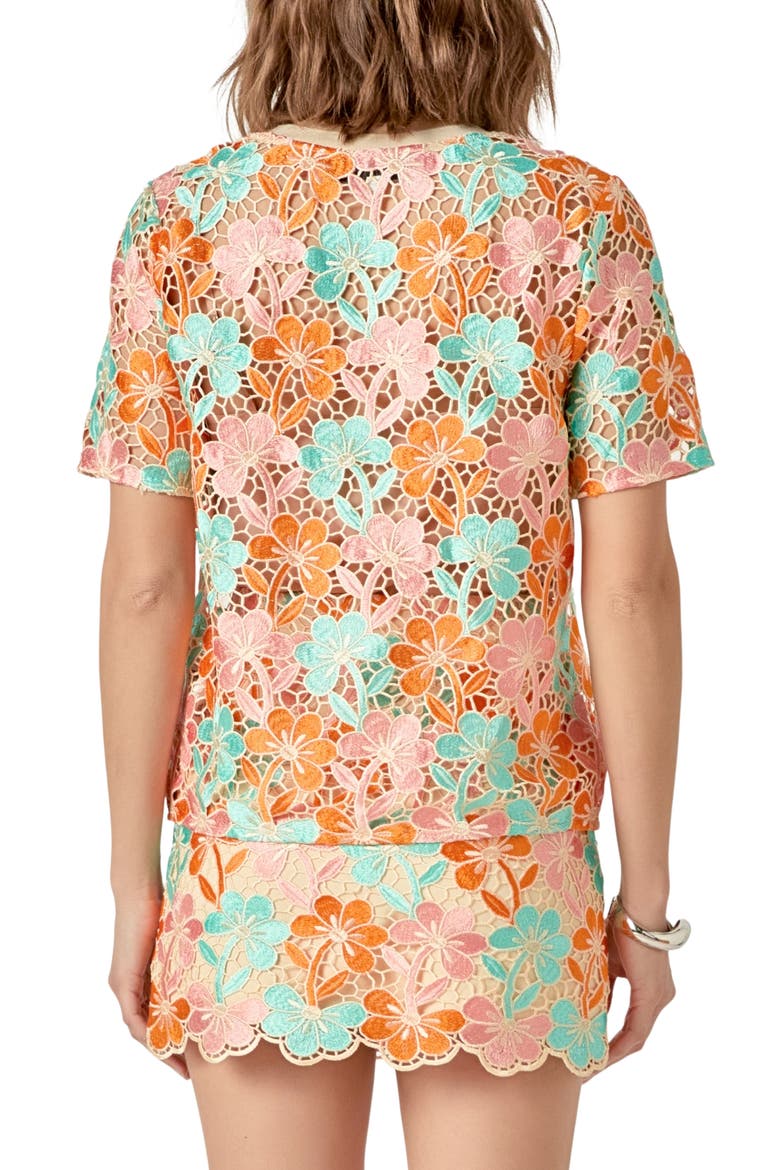 Floral Embroidered Open Knit Top, Alternate, color, ORANGE MULTI