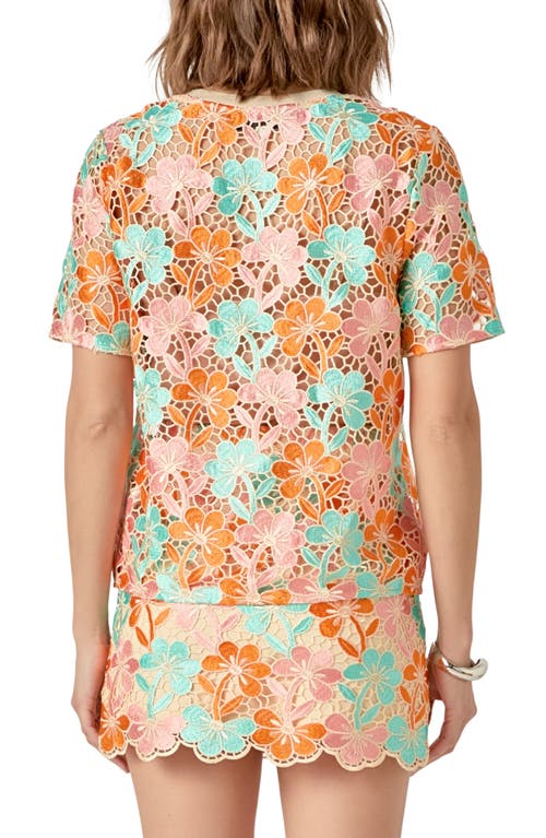Endless Rose Floral Embroidered Open Knit Top In Orange Multi