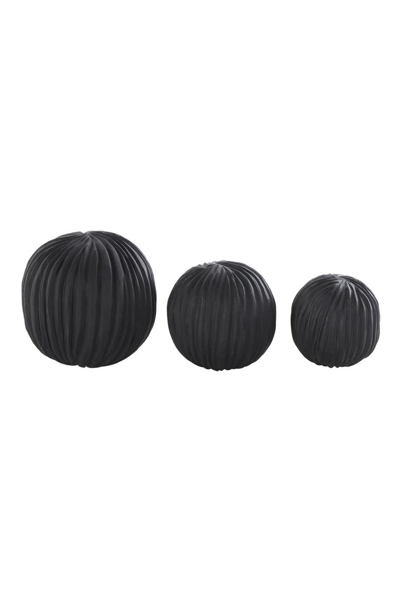 3-Piece Black Teak Wood Decorative Orbs, Main, color, BLACK