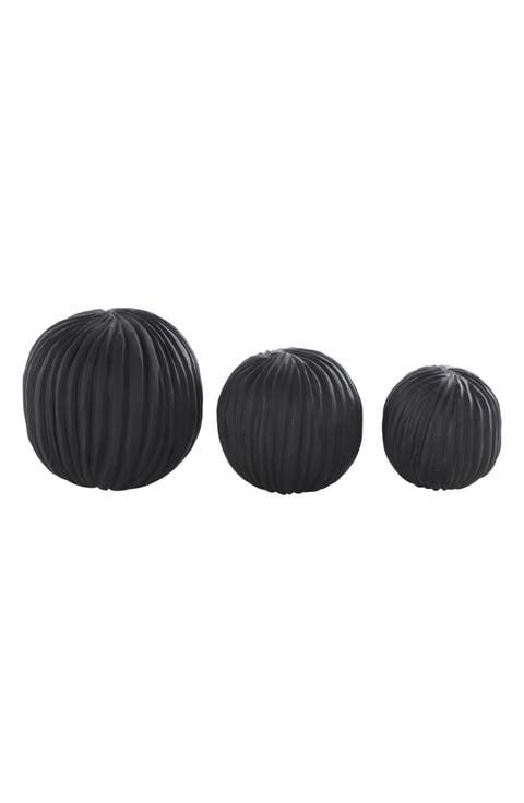 3-Piece Black Teak Wood Decorative Orbs