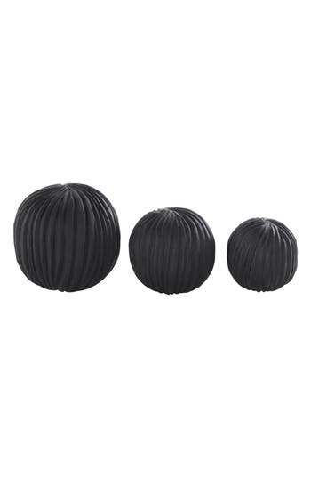 Sonoma Sage Home 3-piece Black Teak Wood Decorative Orbs In Black