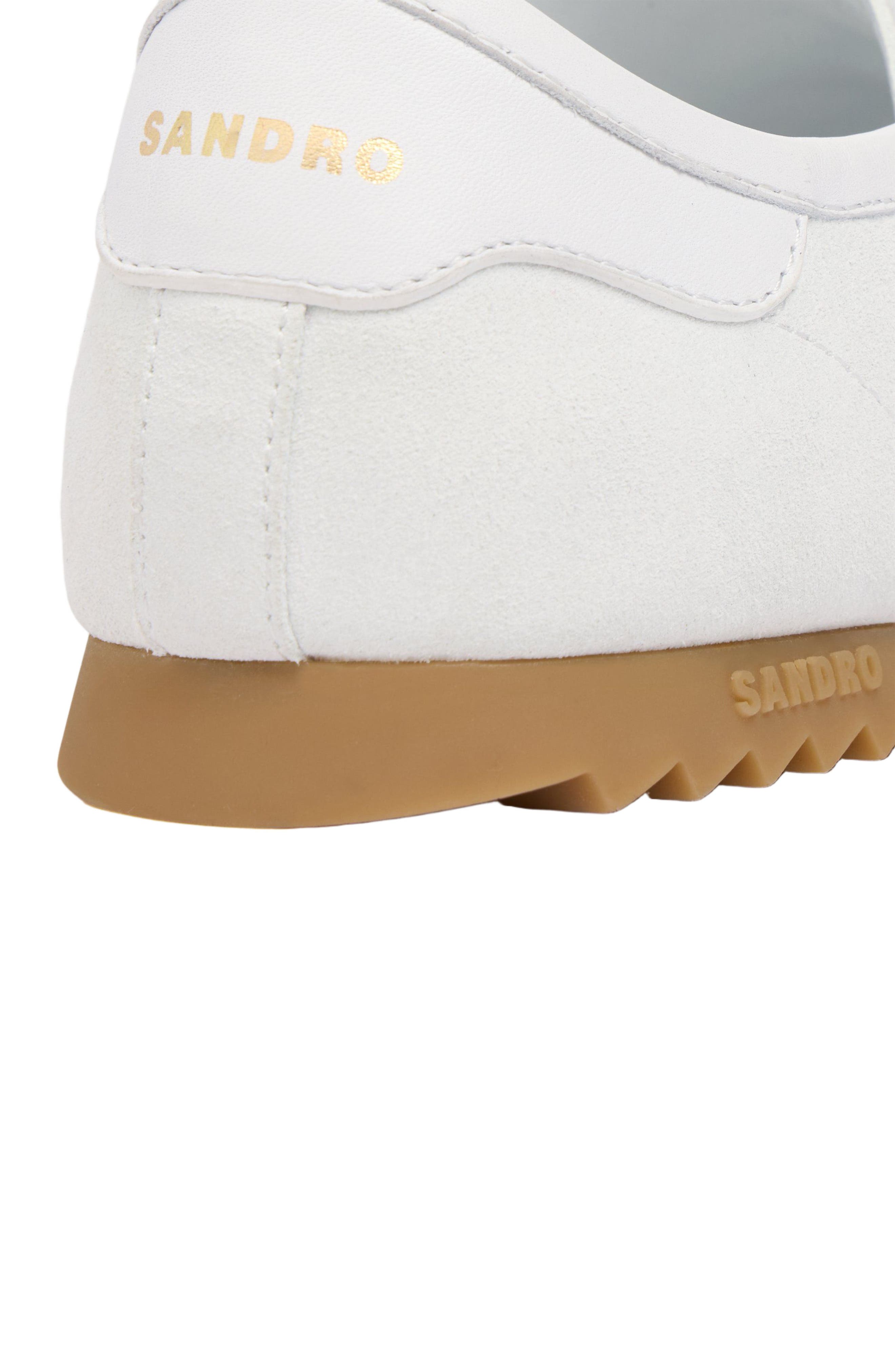 SANDRO Leather and suede low-top trainers, Alternate, color, White