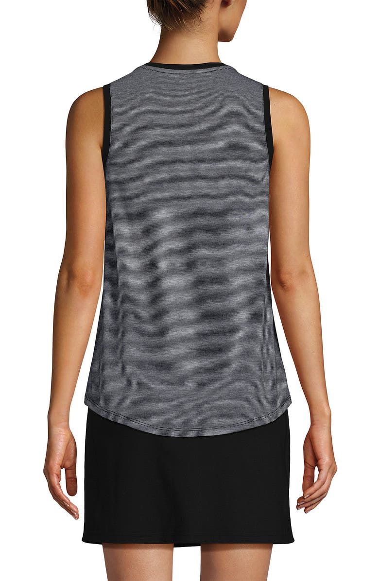 Lands
 End Sleeveless Power Performance Scoop Neck Curved Hem Tunic Tank, Alternate, color, Black Pinstripe