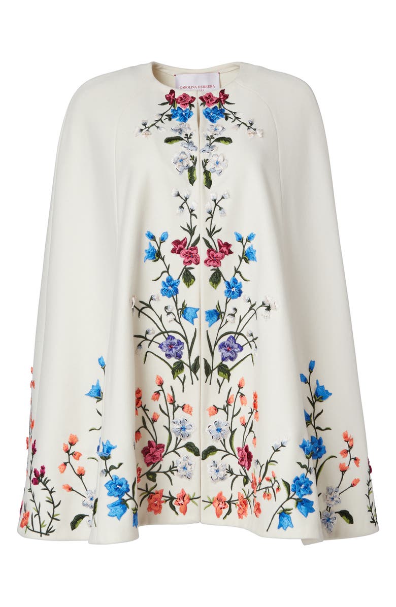 Carolina Herrera Floral Embroidered Virgin Wool Blend Cape, Alternate, color,