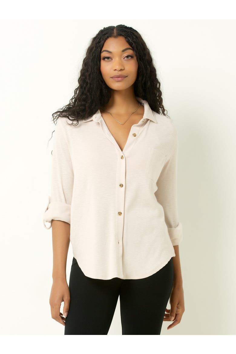 Knit Button-Up Shirt, Main, color, Pink Shadow
