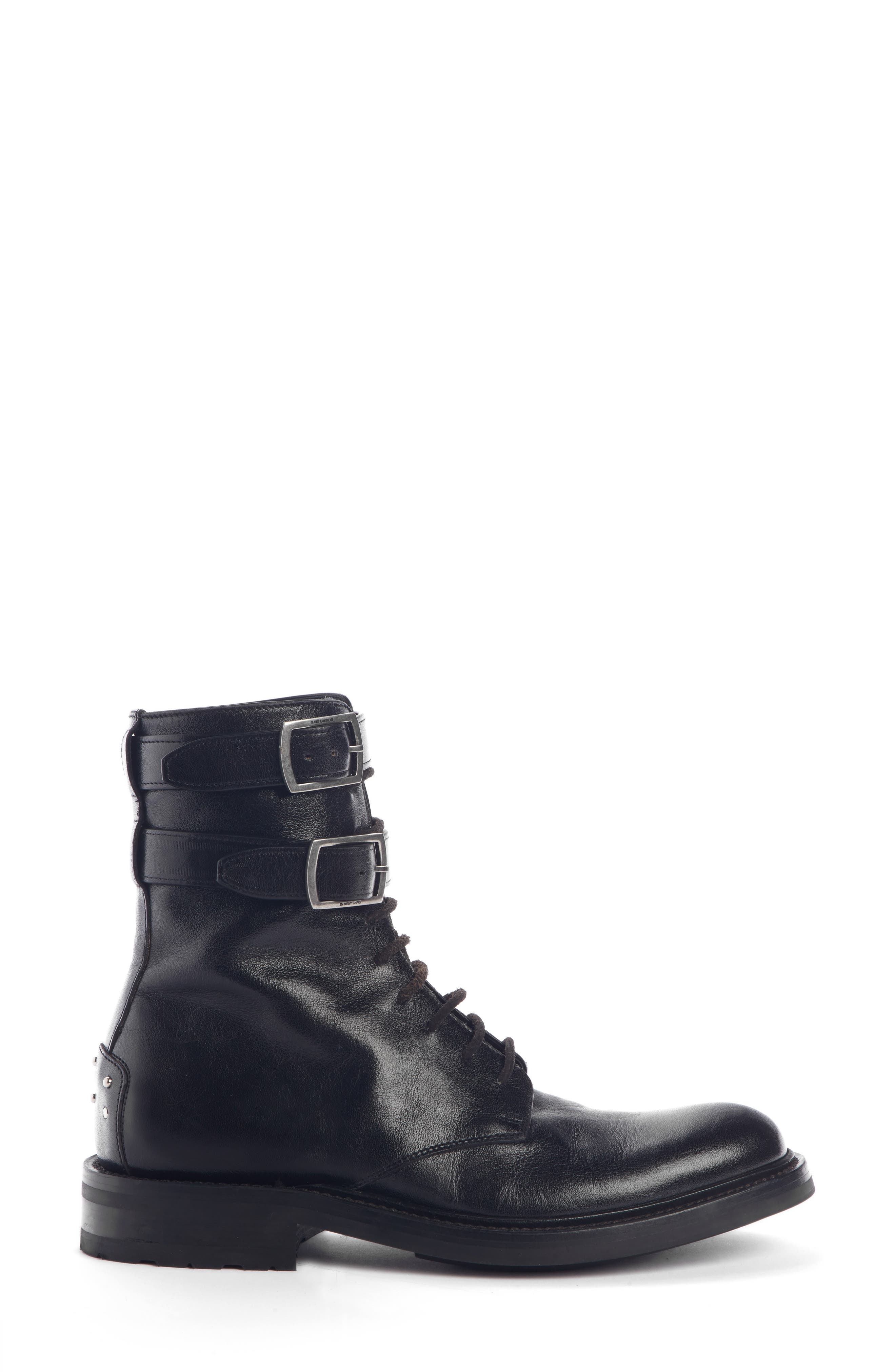 Saint Laurent Double Buckle Combat Boot, Alternate, color, 