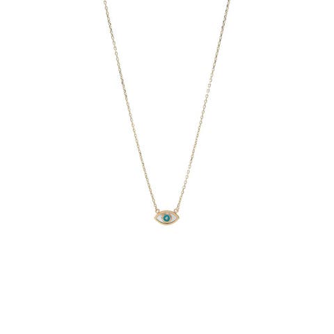 Mother Of Pearl & Turquoise Evil Eye Necklace 14K