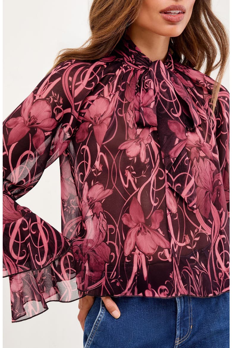 Floral Tie Neck Top, Alternate, color, PINK