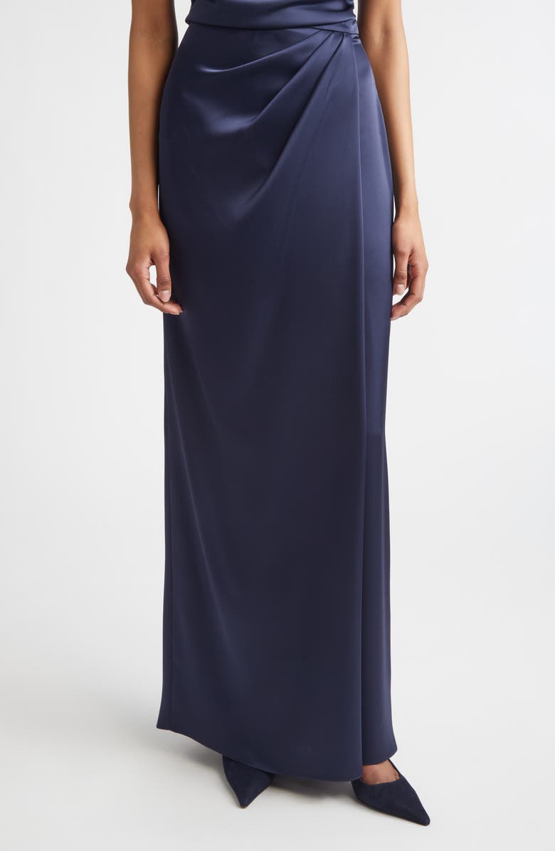 ST. JOHN Penelope Liquid Satin Evening Skirt, Main, color, Midnight