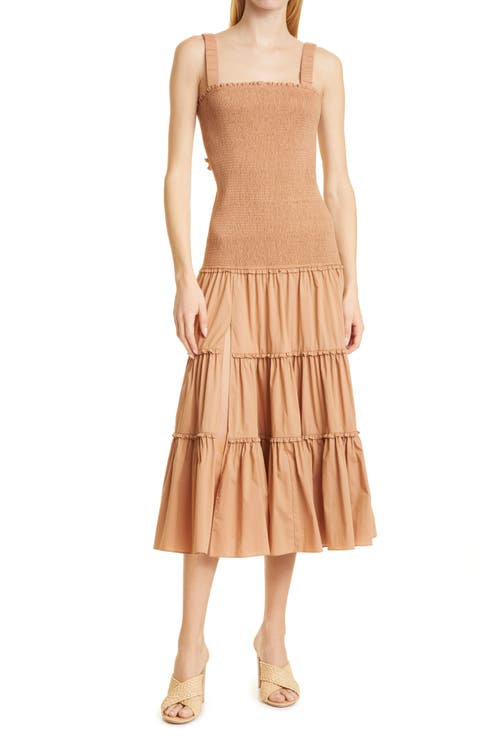 Rina Smocked Tiered Midi Dress