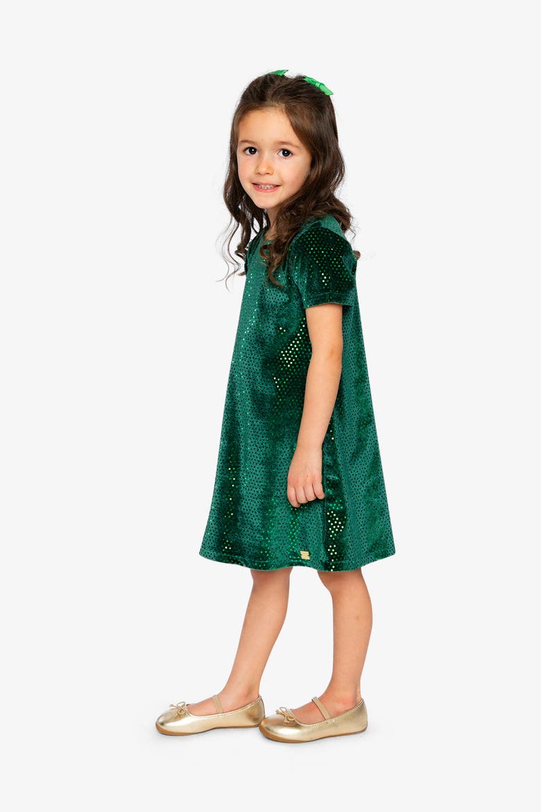 Short Sleeve A-Line Sparkle Velvet Dress, Alternate, color, Green Forest