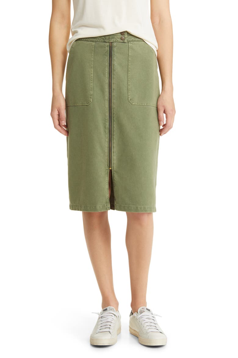 Relaxed Zip Front Twill Midi Skirt, Main, color, GREEN SORREL