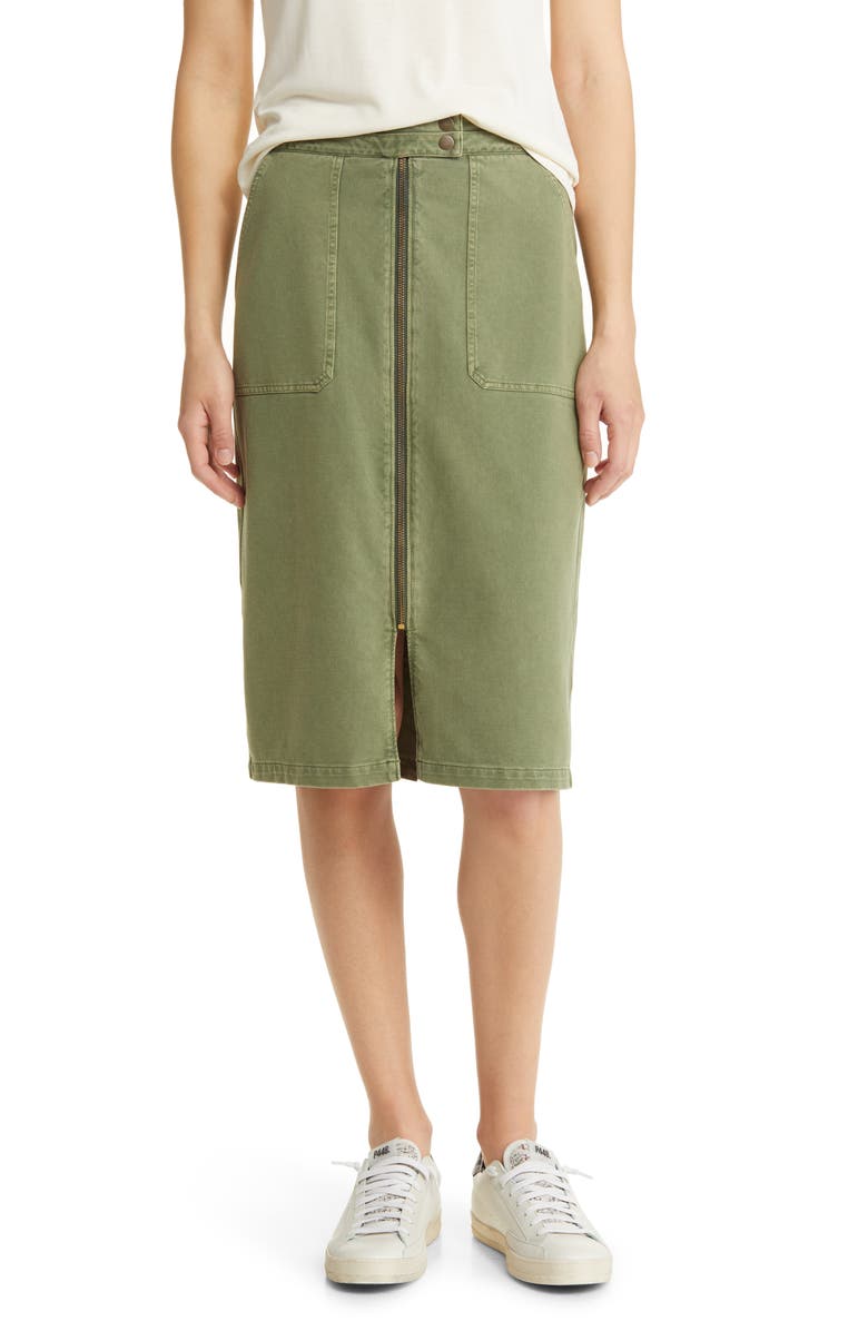 Caslon<sup>®</sup> Relaxed Zip Front Twill Midi Skirt, Main, color, 