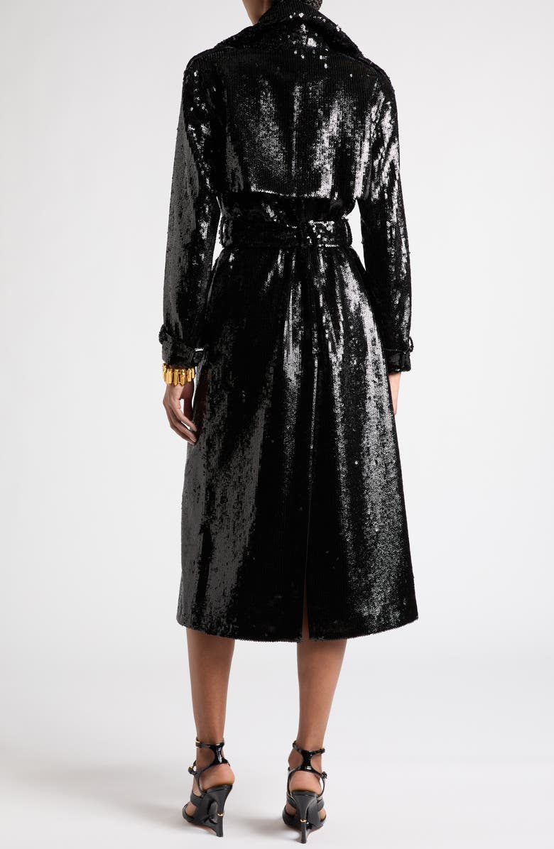 TOM FORD Sequin Belted Trench Coat, Alternate, color, Lb999 Black