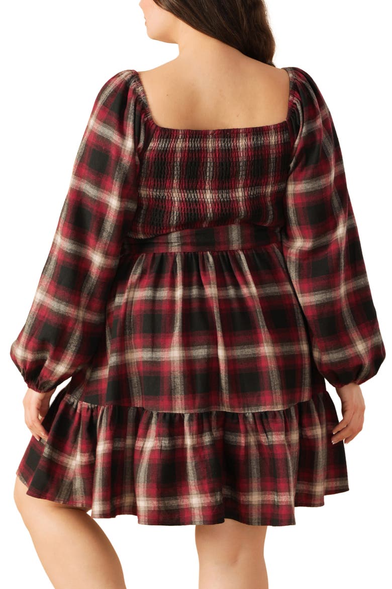Smocked Plaid Minidress, Alternate, color, RED/ BLACK