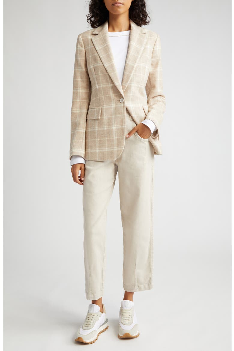 Plaid Wool Blend Blazer, Alternate, color, SABBIA