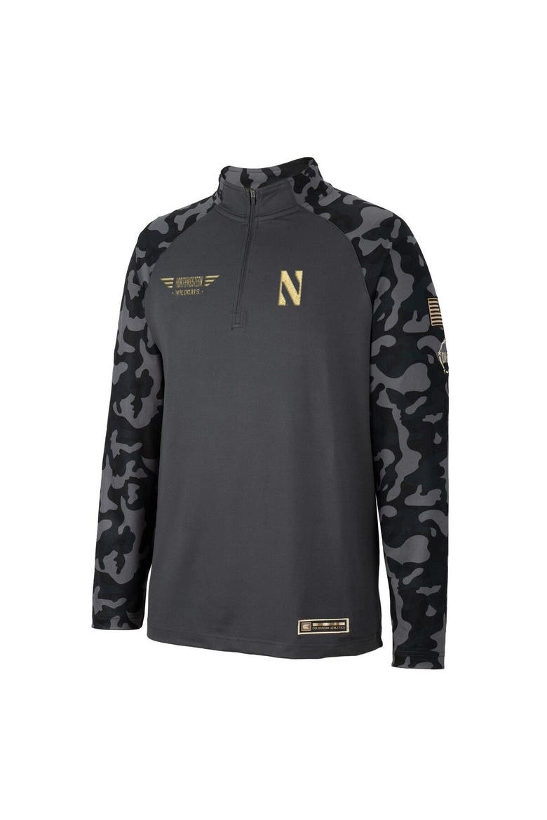 Men's Colosseum Charcoal Northwestern Wildcats OHT Military Appreciation Long Range Raglan Quarter-Zip Jacket, Alternate, color, Charcoal