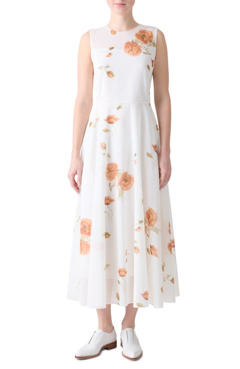 Poppy Print Sleeve Cotton Midi Dress