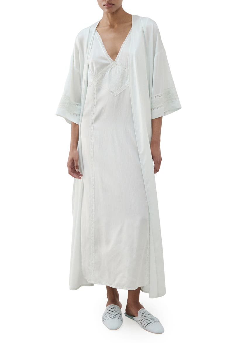 Embroidered Sleeve Satin Robe, Main, color, BLUE