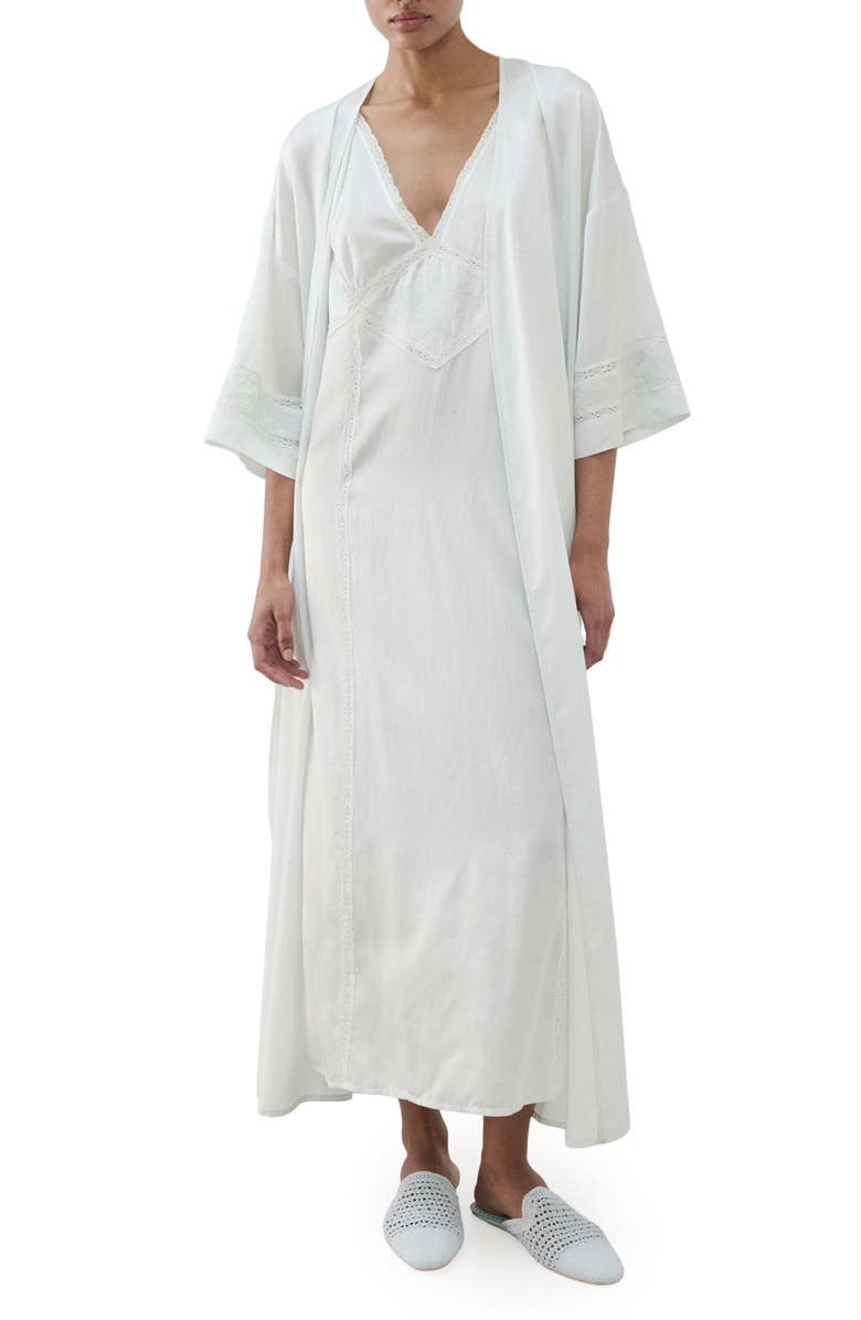 MANGO Embroidered Sleeve Satin Robe, Main, color,