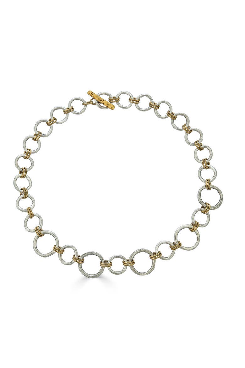 Mixed Metal Sculpted Circle Necklace, Main, color, Silver