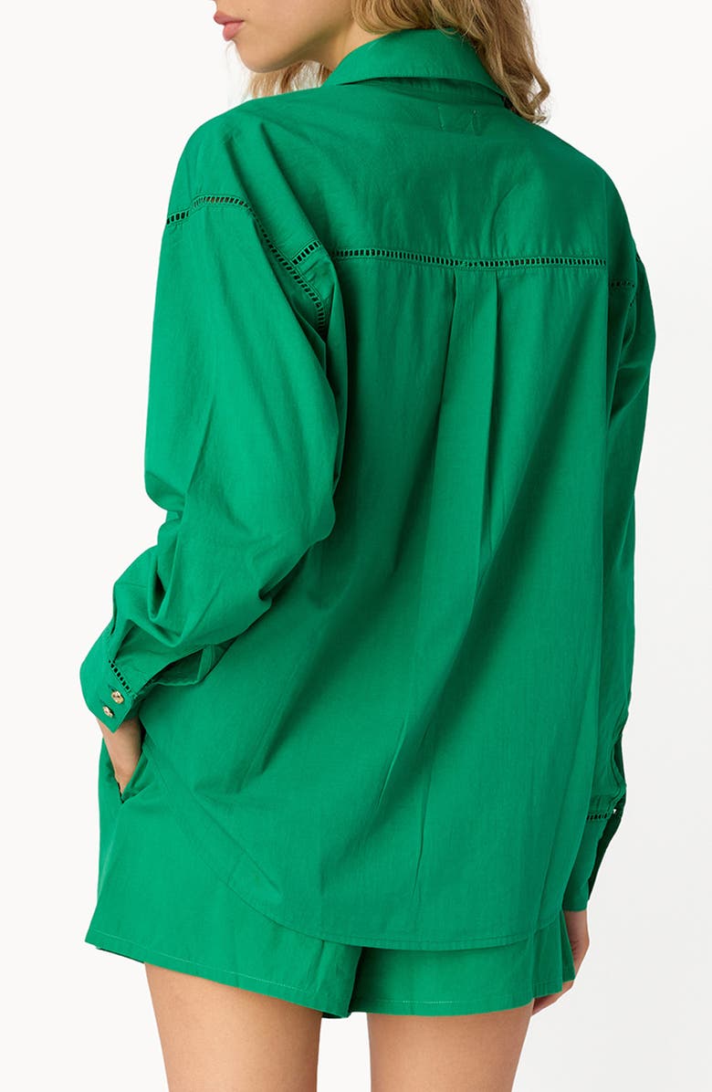 CAMI NYC Sumayya Oversize Ladder Stitch Inset Cotton Button-Up Shirt, Alternate, color, Jade
