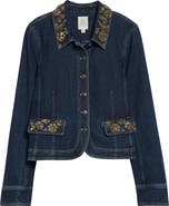 Cinq à Sept Ivy Crystal Crop Denim Jacket