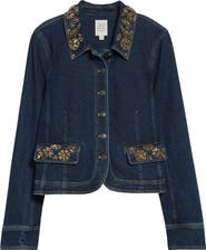 Cinq à Sept Ivy Crystal Crop Denim Jacket