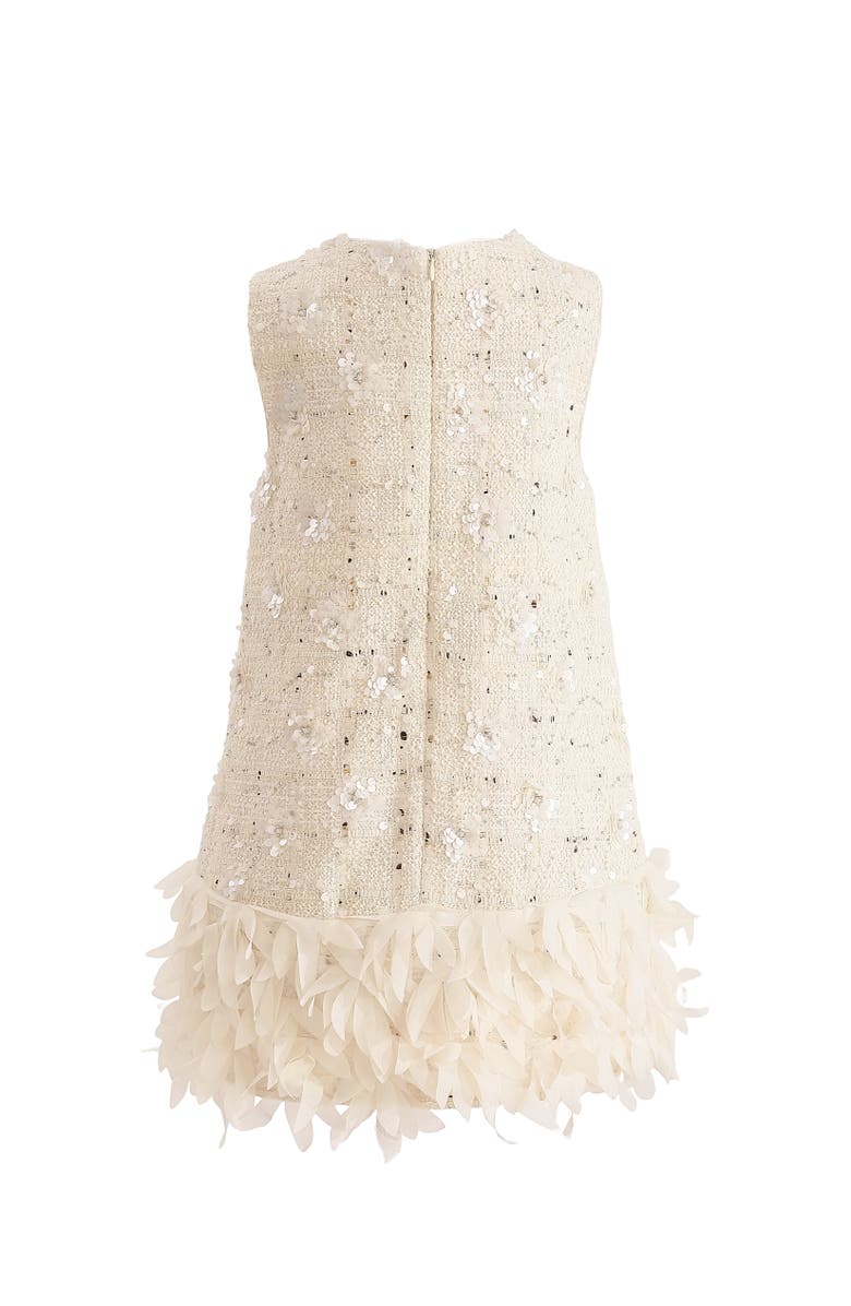 Tulleen Sequin Feather-Hem Dress, Alternate, color, Cream