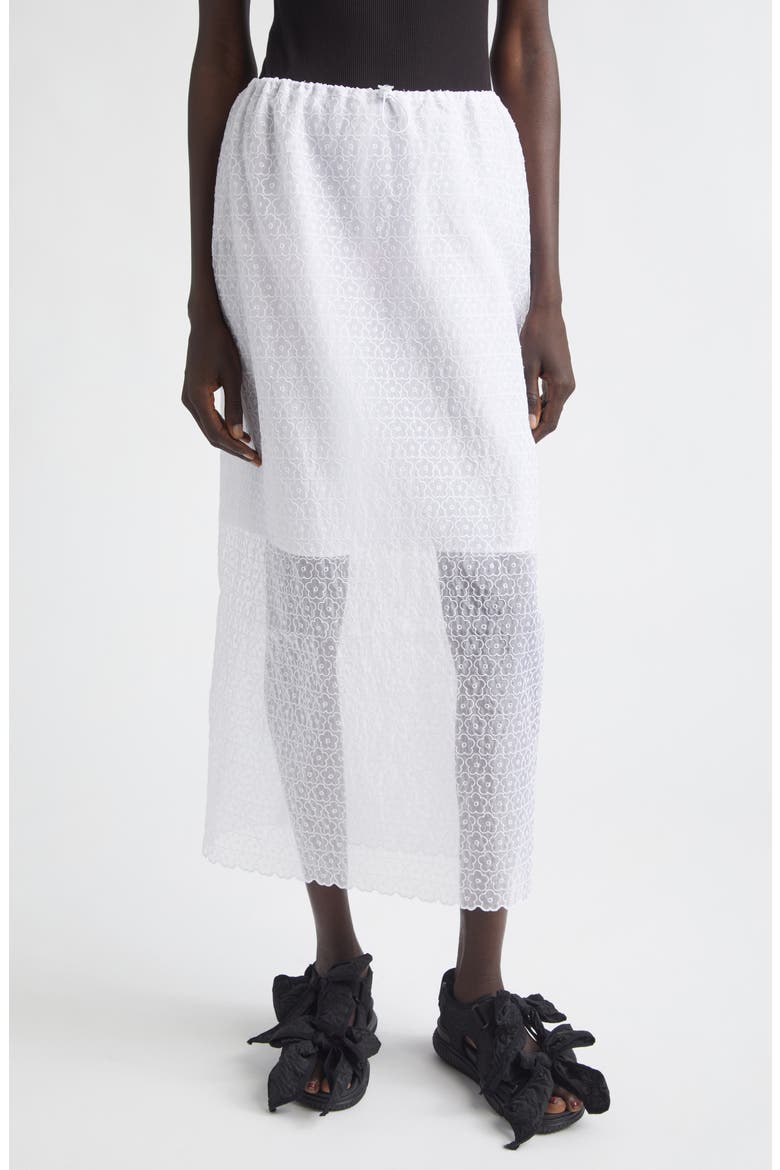 Donna Windflower Embroidered Organza Midi Skirt, Main, color, WHITE