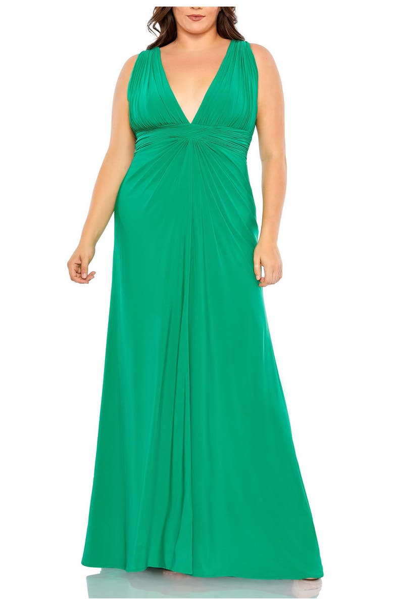 Mac Duggal Draped V Neck Sleeveless A Line Gown, Main, color,