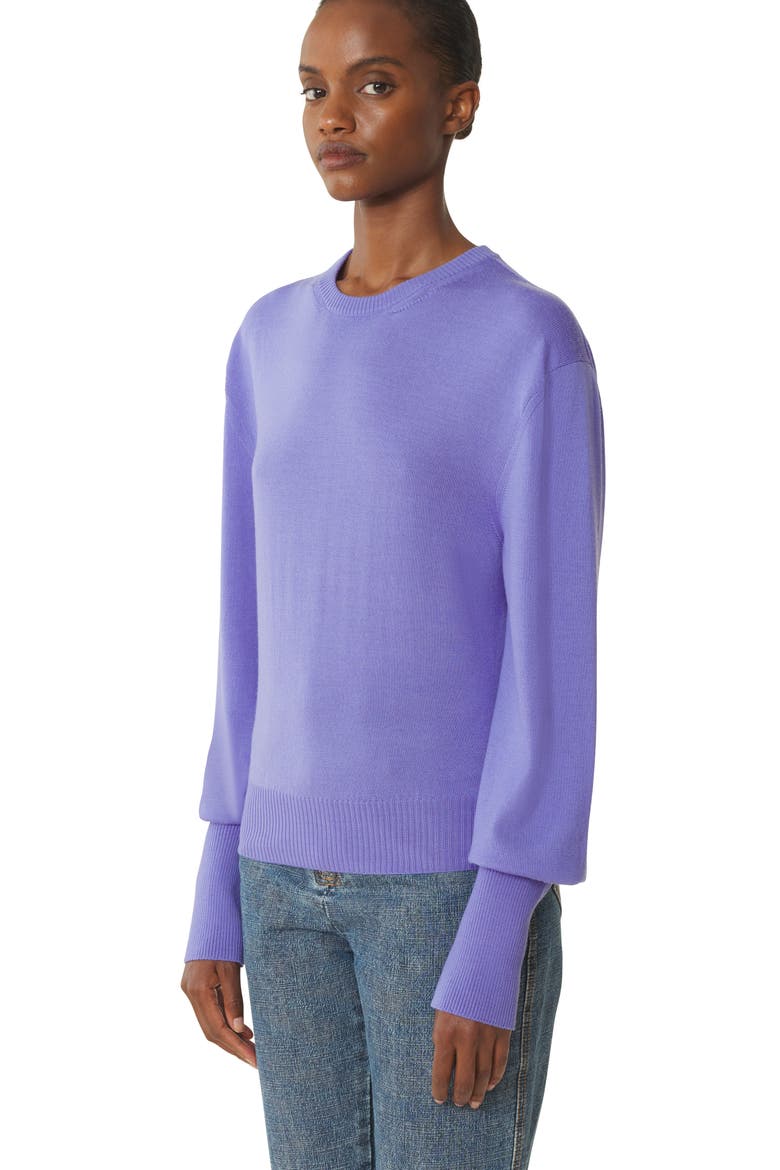 Purple Wool Sweater With Grosgrain Detail, Alternate, color, Lilac