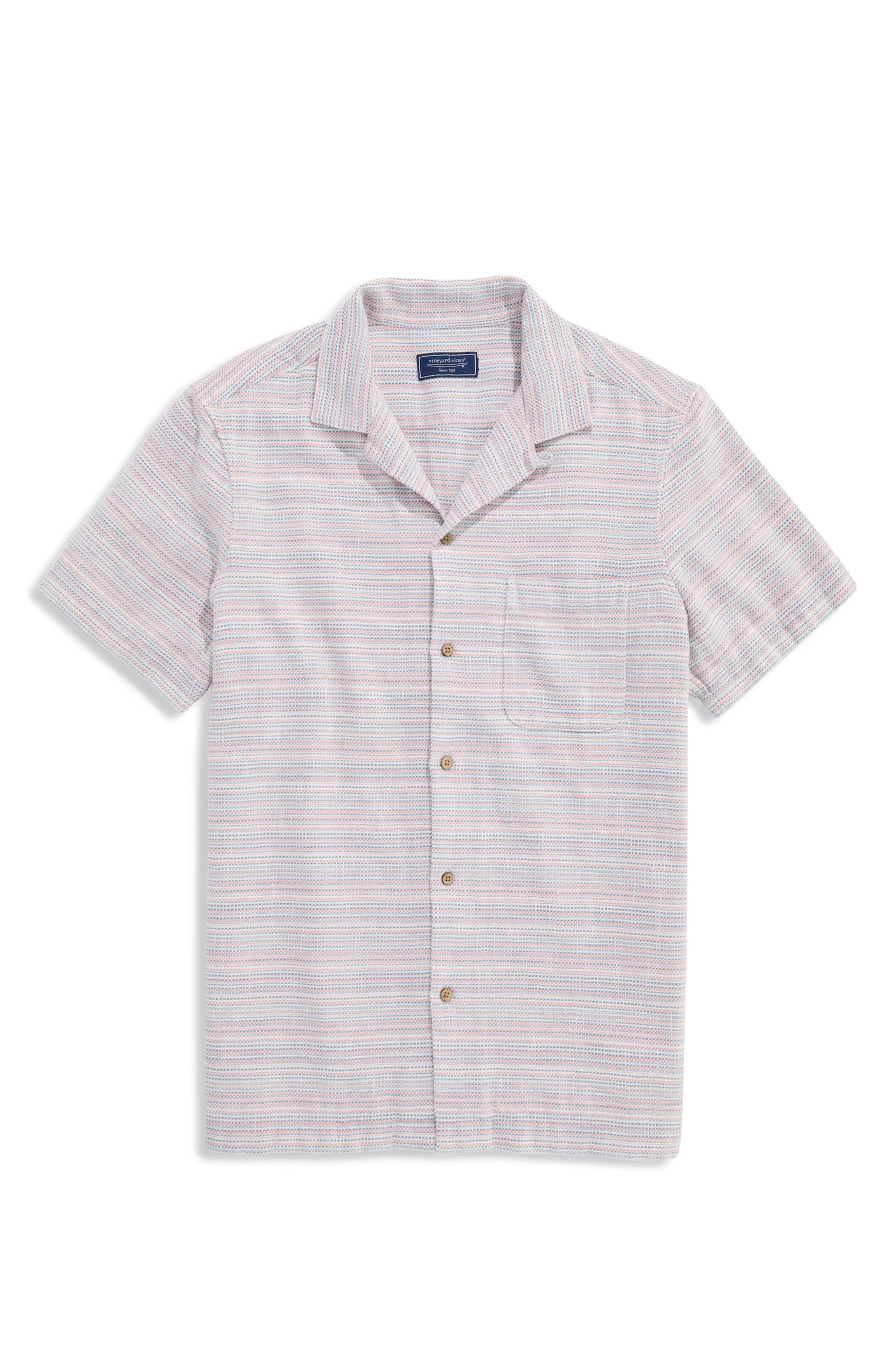 Coral Stripe Cotton Camp Shirt
