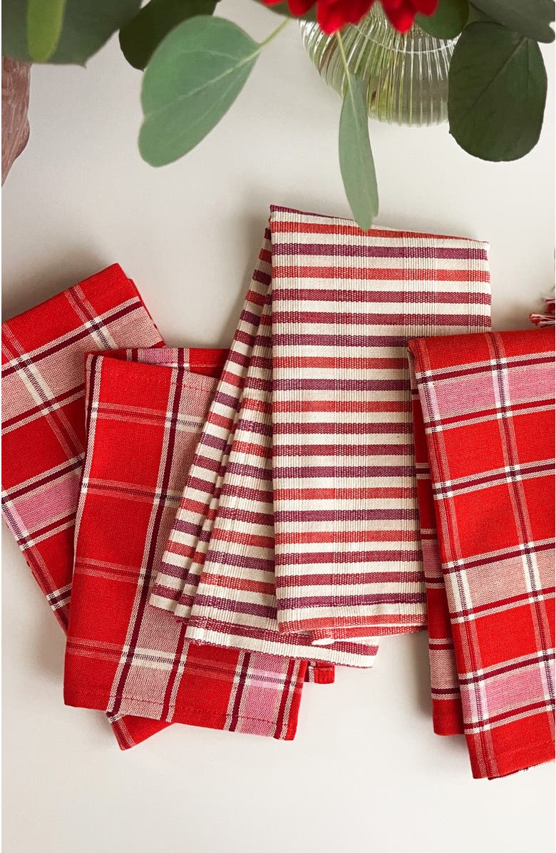 Archive New York Handwoven Holly Cotton Napkin Set of 4, Alternate, color, Red Stripes