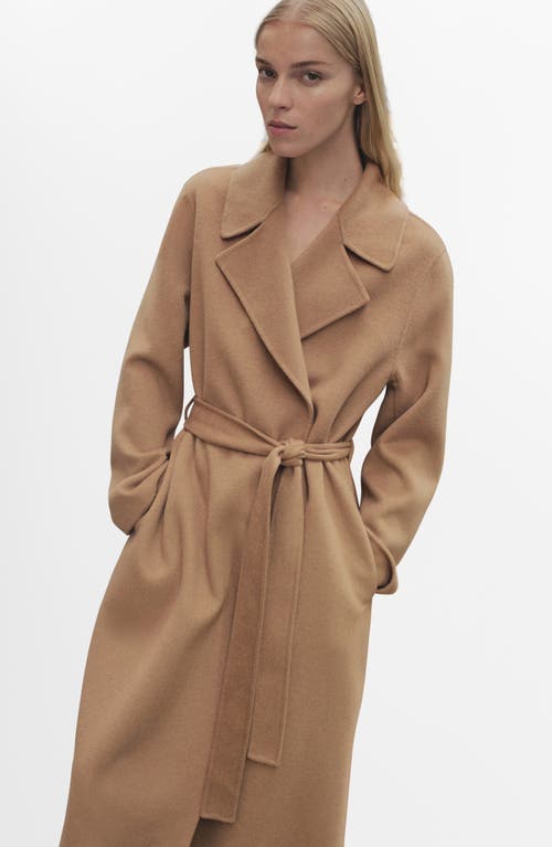 Mango Belted Handmade Wool Blend Coat In Medium Brown