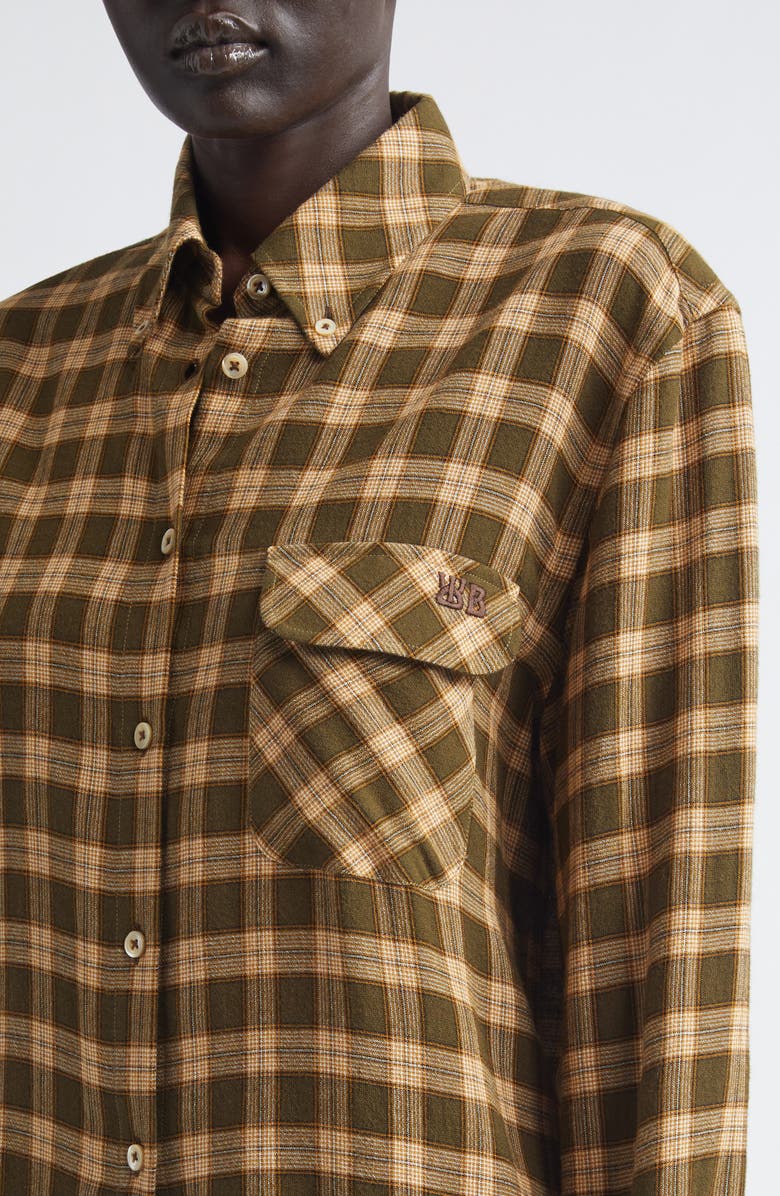 Wales Bonner Ritual Plaid Button-Down Shirt, Alternate, color, Jade/ Ocre/ Oyster