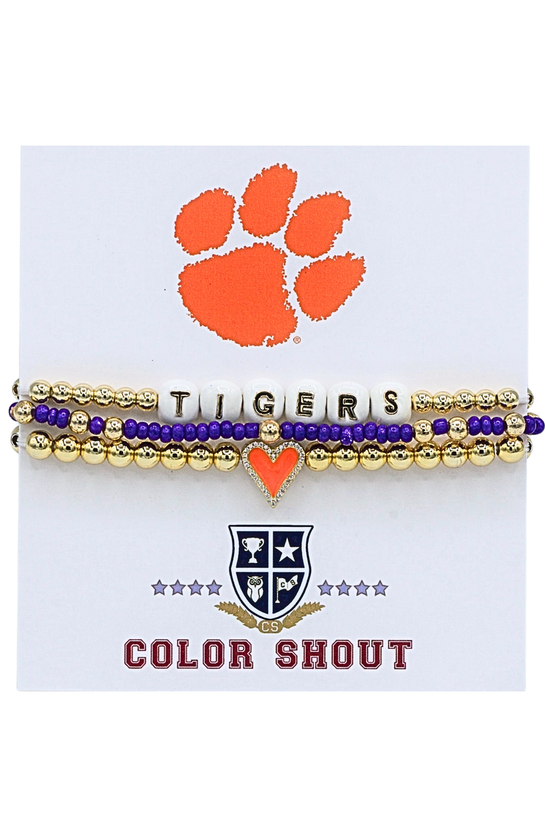 Color Shout Clemson Love My College Bracelet Stack, Main, color, Yellow Gold