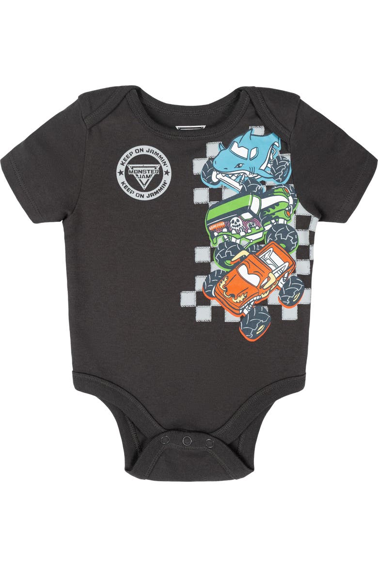 5-Pack Short Sleeve Bodysuits, Alternate, color, Monster Jam Multi