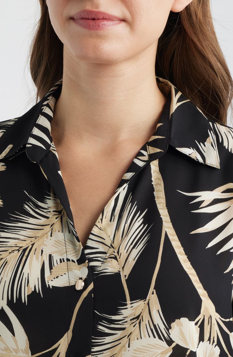 AK ANNE KLEIN Floral Print Short Sleeve Button-Up Shirt, Alternate, color, Anne Black Multi