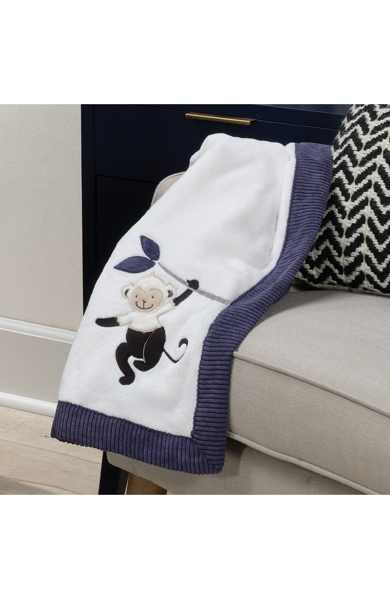Lambs & Ivy Jungle Party Monkey Soft Fleece Baby Blanket, Alternate, color, White