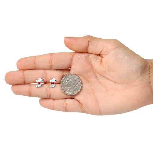 Peanuts Snoopy Heart Stud Earrings, Silver Plated In Silver