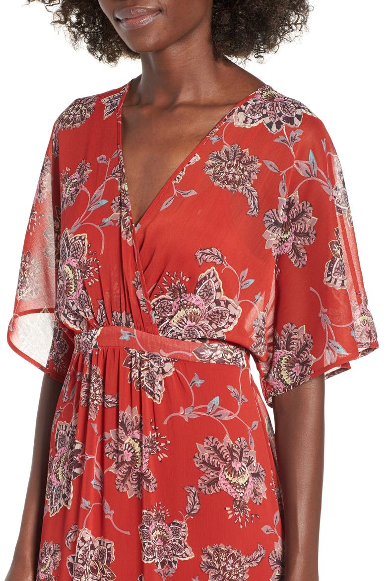 Chiffon Maxi Dress, Alternate, color, BRICK FLORAL