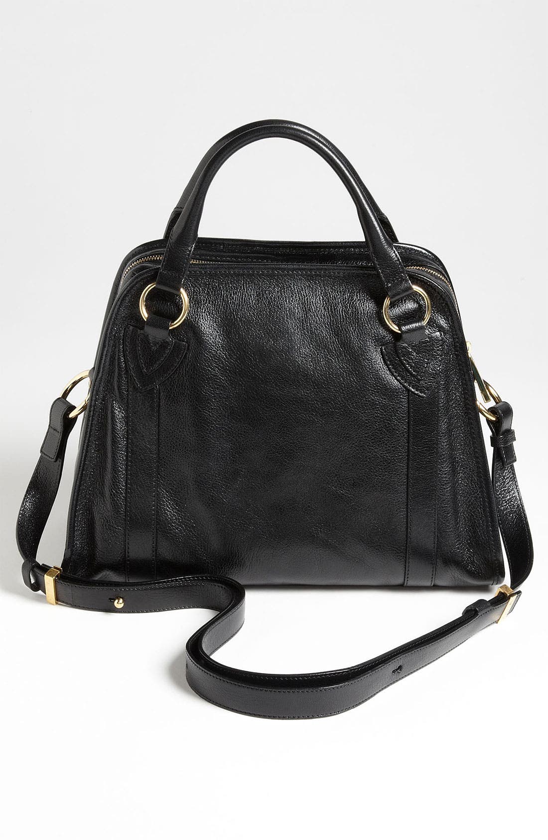'Classic Wellington' Leather Satchel, Alternate, color, BLACK WITH BRASS