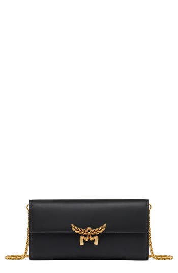 Mcm Laurel Leather Wallet On Chain In Black