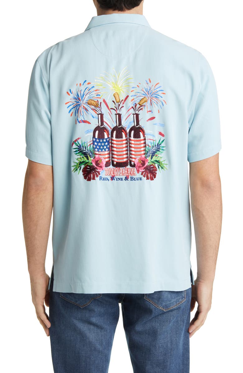 Tommy Bahama Stars, Stripes & Wine Embroidered Silk Camp Shirt, Alternate, color, 