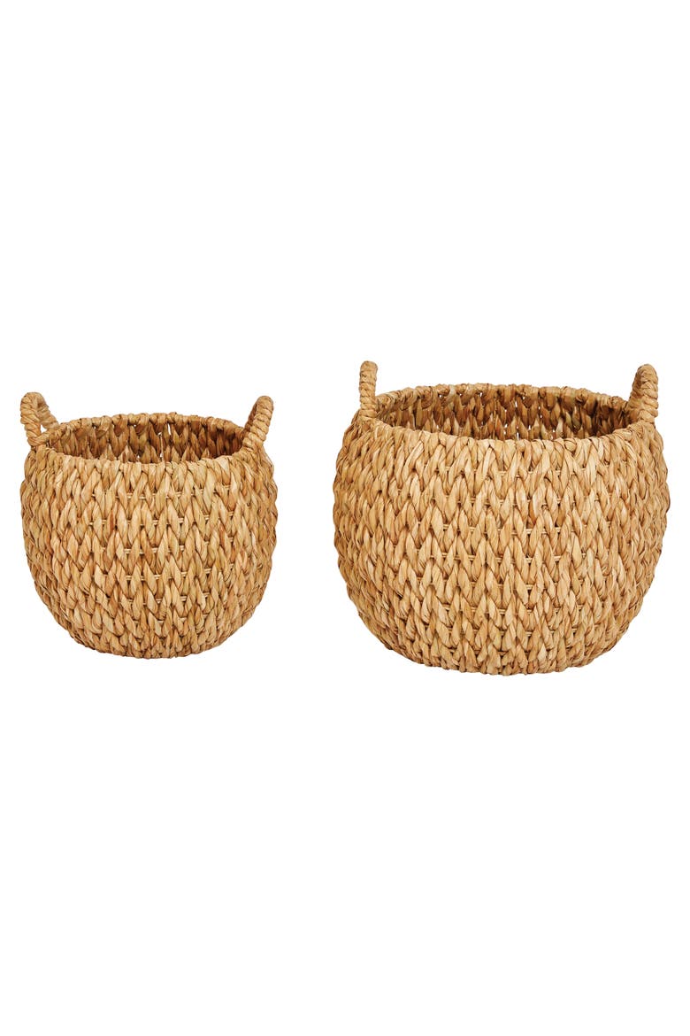 Round Hand-Woven Water Hyacinth Basket Storage with Handles, Main, color, Natural