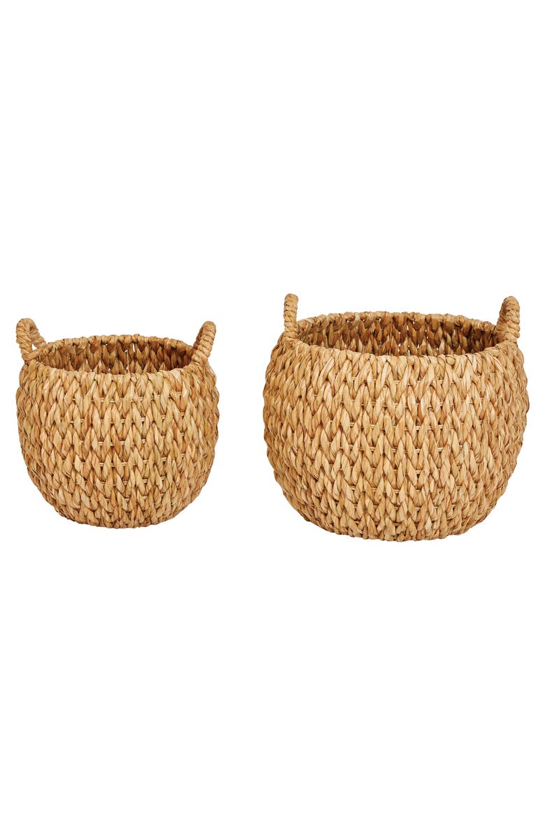 Storied Home Round Hand-Woven Water Hyacinth Basket Storage with Handles, Main, color, Natural