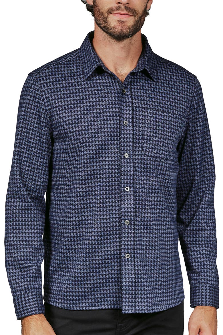 Generation Houndstooth Knit Button-Up Shirt, Main, color, NAVY