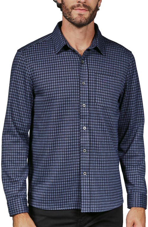 7 Diamonds Generation Houndstooth Knit Button-Up Shirt in Navy 