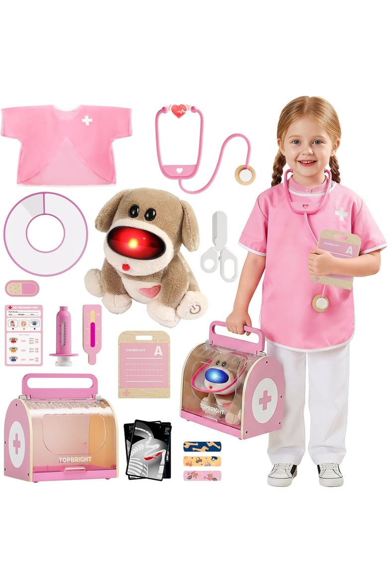 Kids Pretend Play Doctor Pink Vet Costume Set, Main, color, Multicolor